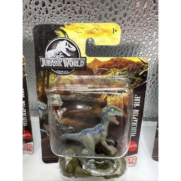 Mattel Jurassic Park World Dinosaur Micro Collection Velociraptor Blue Lot Of 3 - Picture 2 of 12